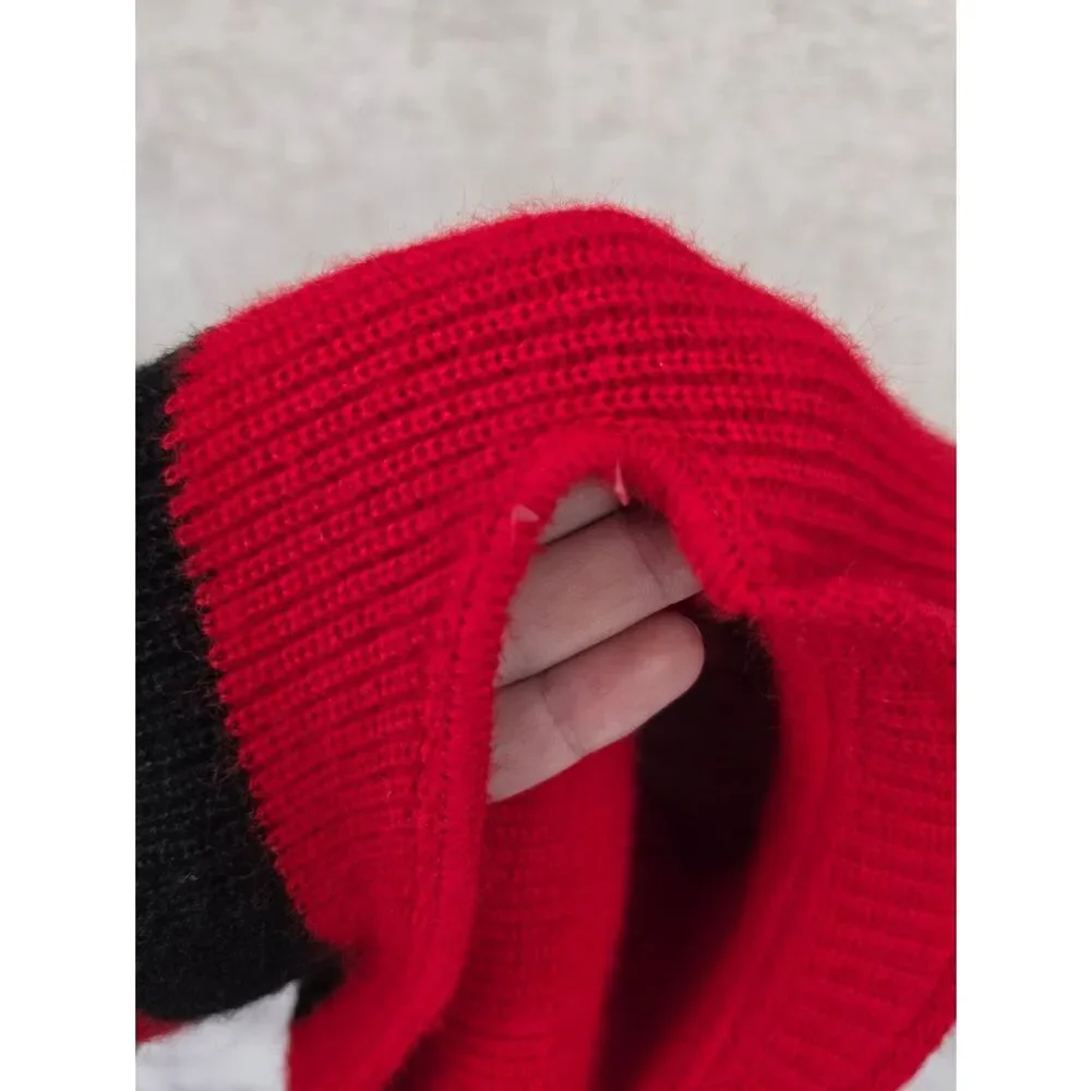 Vintage Red Knit Pom Pom Hat with Black Stripe 60s 70s Infant or Toddler